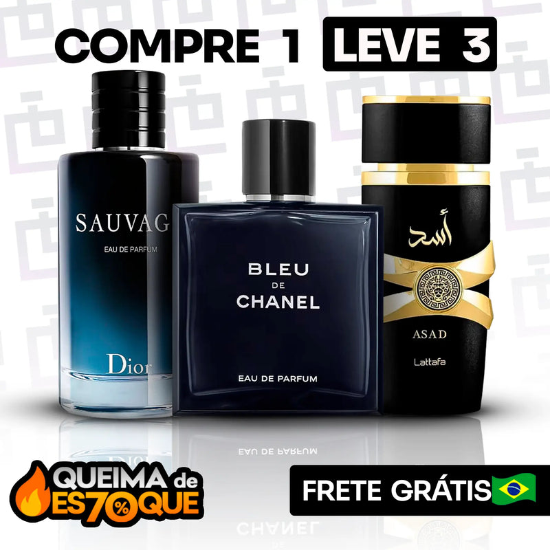 3 Perfumes Masculinos Importados (100ml) - Bleu | Asad | Sauvage (4 Anos London Perfumes)